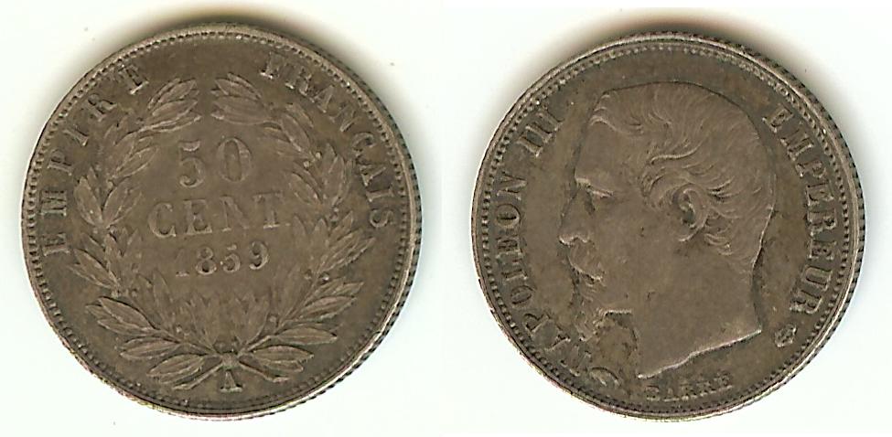 50 centimes Napoléon III, tête nue 1859A Paris SUP+